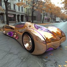a futuristic car is parked on the street
