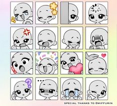 an animated character sheet with different expressions