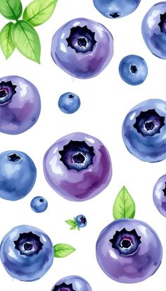 blueberries with leaves and holes in the middle on a white background, seamless