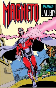 an old comic book cover with a man in red and black costume flying through the air