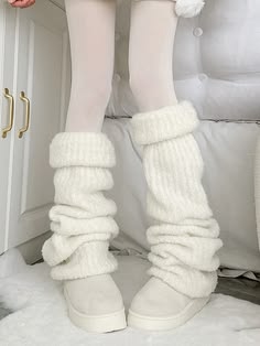 These cozy, plush leg warmers feature a soft, fuzzy ribbed knit and a slouchy, relaxed fit, creating a warm, stylish layer perfect for cold weather.This price is for one pair of leg warmers. White Legwarmers, Fluffy Leg Warmers, White Leg Warmers, Leg Warmer, Striped Gloves, Lolita Black, Kawaii Sweatshirt, Gothic Bag, Long Knit Sweater