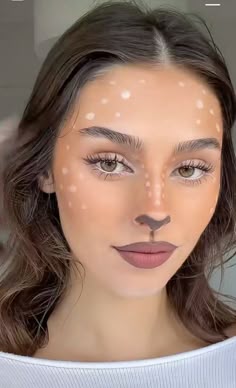 Reindeer Christmas Makeup, Makeup Reindeer, Doe Makeup Halloween, Raindeer Makeup, Easy Deer Makeup, Simple Deer Makeup, Deer Halloween Costumes Women Makeup, Cute Reindeer Makeup, Reindeer Makeup Look