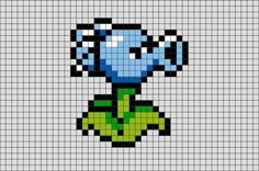 a pixellated image of an alien with green eyes and black hair, standing in front of a gray background