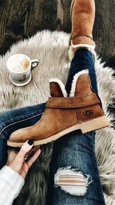 Ankle Ugg Boots Outfit, Ugg Ankle Boots Outfit Winter, Ugg Ankle Boots Outfit, Brown Slip-on Clogs For Winter, Comfortable Winter Clogs With Faux Fur Lining, Ugg Boots Dressy, Ugg Boots Nordstrom, Fall Slip-on Closed Toe Boots, Ugg Ancle Winter Boots