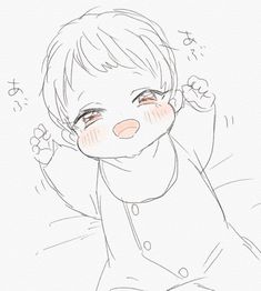 a drawing of a child with one hand on his head