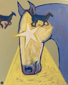 a painting of a horse with stars on it's face and two other horses in the background