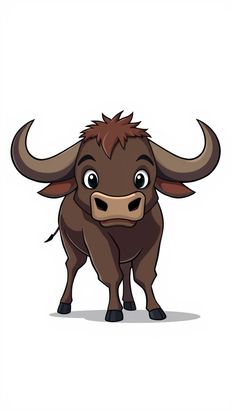 a bull with big horns standing in front of a white background