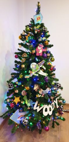 a decorated christmas tree in a room
