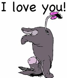 an elephant holding onto another elephant with the words i love you