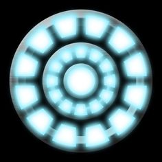 a circular object with blue lights in the center on a black background, it appears to be glowing