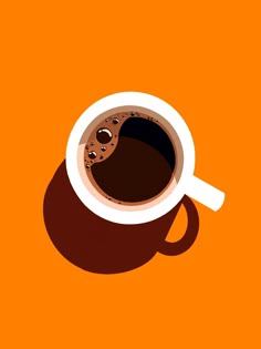 a cup of coffee on an orange background