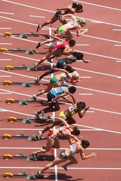 several athletes are competing in a track race
