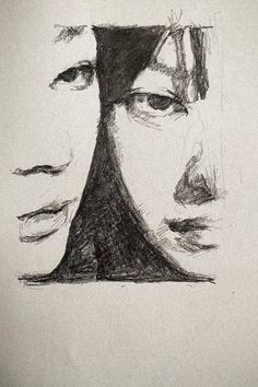 a black and white drawing of a man's face