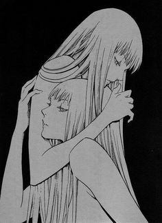 a drawing of a girl with long hair holding her head in front of her face