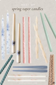 various types of spring paper candles are shown in this graphic above the words, best of spring paper candles
