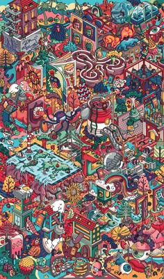 an image of a very colorful and detailed art work with lots of different things on it