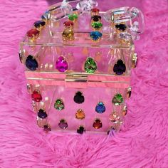 Gemstone Handbag, Purse With Gems, Gemstone Purse, Gemstone Clutch Purse, Jeweled Jelly Bag, Colorful Gemstone Clutch Styles, Luxury Rainbow Gemstone Bag, Cute Candy Themed Purse, Pink Rhinestone Purse