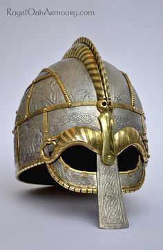 Viking helmet Ancient Viking Helmet, Saxon Helmet, Gold Viking Helmet Design, Vendel Helmet, Beowulf Helmet, Vendel Helmets, Anglo Saxon Helmet Design, Vendel Period Helmet, Anglo Saxon Helmet