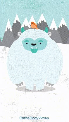 an illustration of a polar bear with two birds on top of it's head