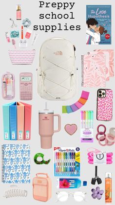 Highschool Supplies, School Bag Organization, Preppy School Bag, High School Essentials, Middle School Essentials, Middle School Supplies, School Backpack Essentials, Pretty School Supplies, School Must Haves
