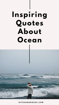 a person standing on top of a beach next to the ocean with text overlaying it