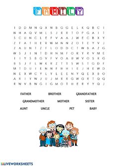 a family word search is shown in this image