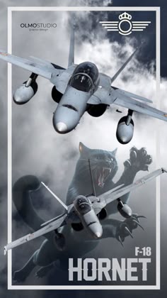 an airplane is flying in the air with another plane behind it