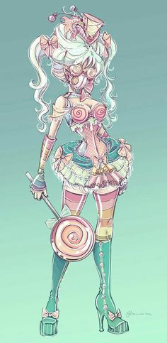 a drawing of a girl with long white hair and green boots holding a pink umbrella