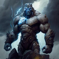 an image of a man that is in the middle of a storm with lightning behind him