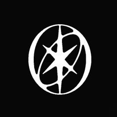 a black and white logo with a star in the center on it's side