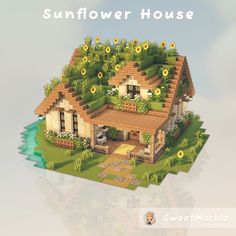 an image of a house with sunflowers on the roof
