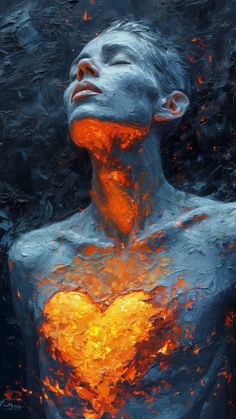a painting of a man's torso and chest covered in fire