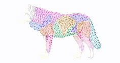 a drawing of a dog with different colored lines on it's body and head