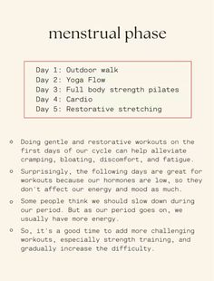 Luteal Phase Workout Plan, Menstrual Cycle Workout Schedule, Menstrual Phase Workout Plan, Menstrual Phase Workout, Luteal Workout, Menstrual Journal, Cycle Syncing Workouts, Luteal Phase Workout Routine, Period Cycle Phases Workout