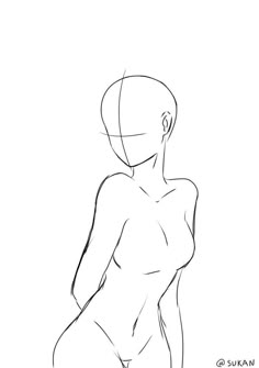 a black and white drawing of a woman's body with no shirt on,