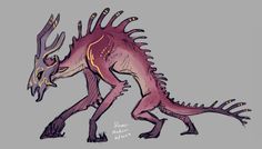 a drawing of a dinosaur with long horns and large, sharp teeth on it's back legs
