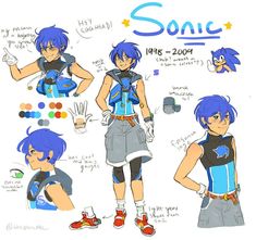 an anime character with blue hair and various poses