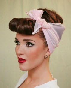 1950s Hairstyles With Scarf, 50s Hair With Headband, 1950s Headband Hairstyles, 50s Hairstyles With Bandana, 1950s Hairstyles With Bandana, 50s Bandana Hairstyles, 50s Sock Hop Hairstyles, 1950 Hairstyles, 1950s Makeup And Hair Rockabilly 50s Hairstyles