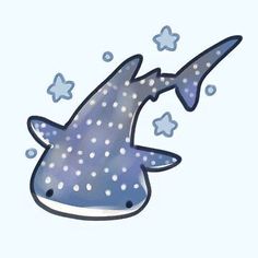 a drawing of a blue and white whale with stars on it's back end