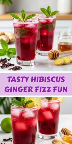 A refreshing drink like the Hibiscus Ginger Fizz is perfect for hot days. This image shows the drink in a beautiful glass, ready to enjoy.