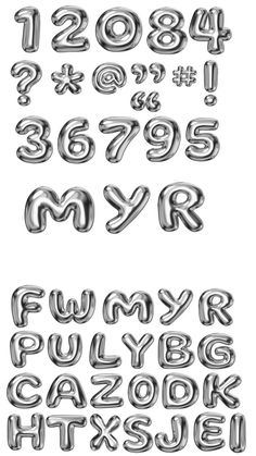 the alphabet is made out of silver foil and has numbers in each letter on it