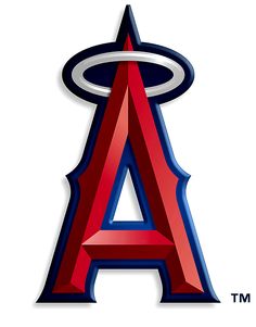 the los angeles angels logo is shown in red and blue