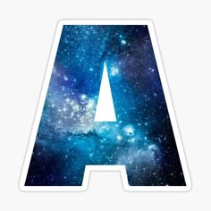 the letter sticker with space and stars in the background