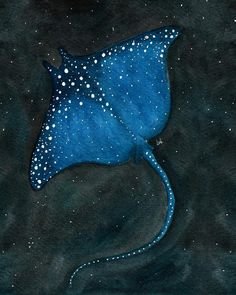 a painting of a blue stingfish with white dots on it's tail