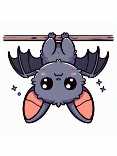 a bat hanging upside down with its wings spread