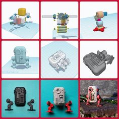 several different types of toys are shown in this image, including robots and other objects