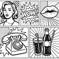 a comic strip with pop art and an image of a woman talking on the phone