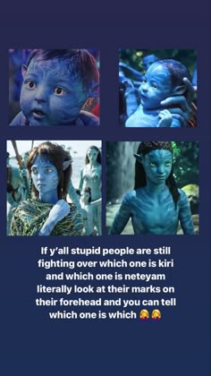 an image of some people with blue paint on their face and body, in different ways