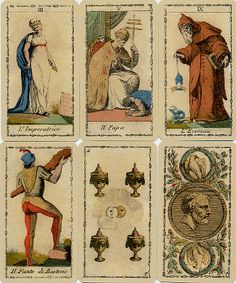 four different types of tarot cards, each with an image of a man and woman
