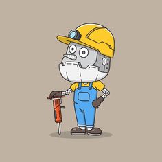a cartoon character holding a screwdriver in his right hand and wearing a hard hat